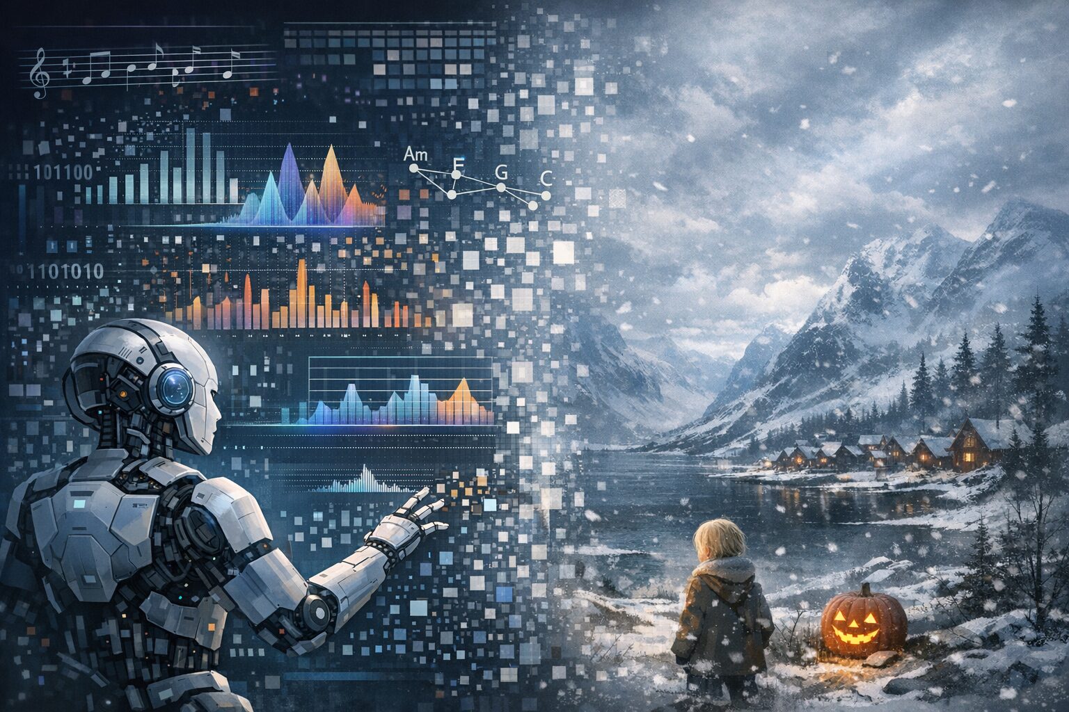 AIが抽象データから曲を理解するイメージ